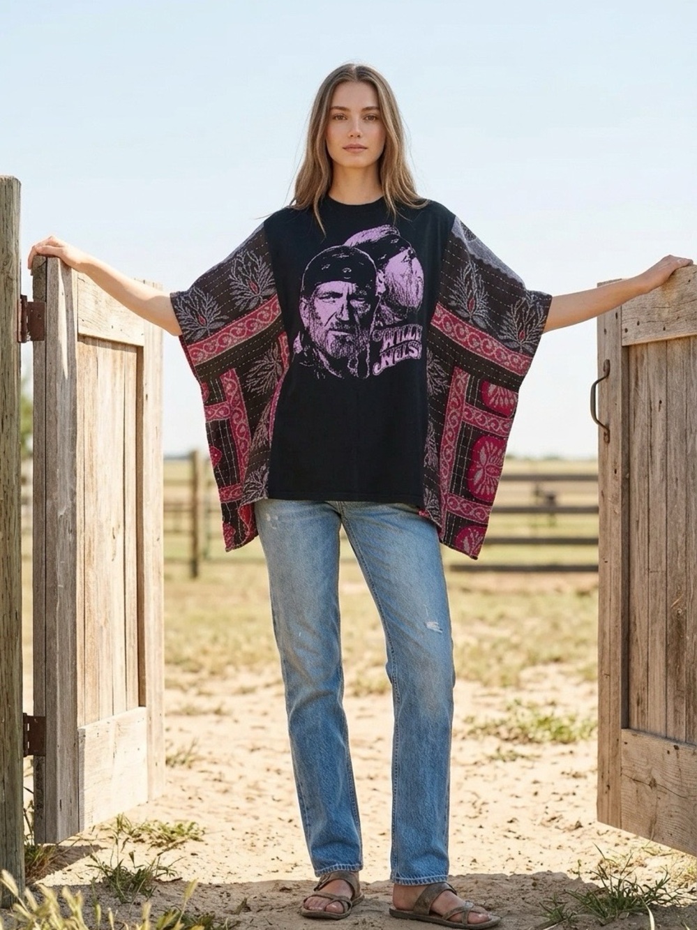 Handcrafted Upcycled Willie Nelson Kantha Tunic NWT One Size